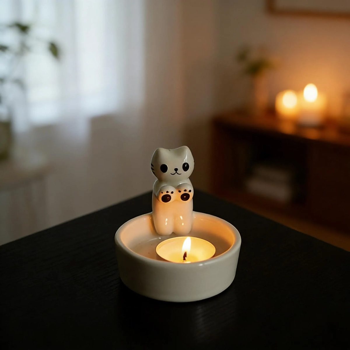 Cute 3D Kitten Ceramic Candle Holder/candlestick - a Perfect Birthday Gift for Friends. White Adorable Kitten Ceramic Candlestick
