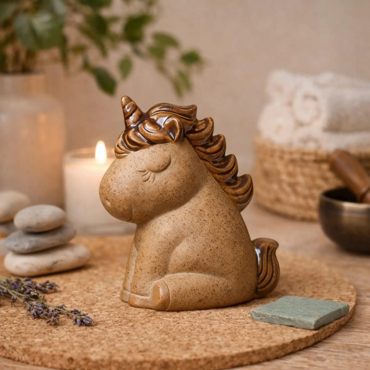 Ceramic Unicorn Figurine - Speckled Stoneware Tea Pet - Minimalist Zen Unicorn Statue - Cute Desk Decor - Mythical Creature Gift for Her