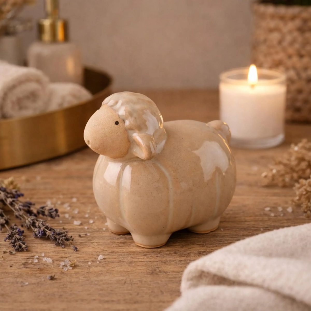 Chubby Ceramic Sheep Figurine - Handmade Pottery Lamb Statue - Minimalist Zen Animal Decor - Cute Sheep Gift for Her - Nursery Shelf Decor