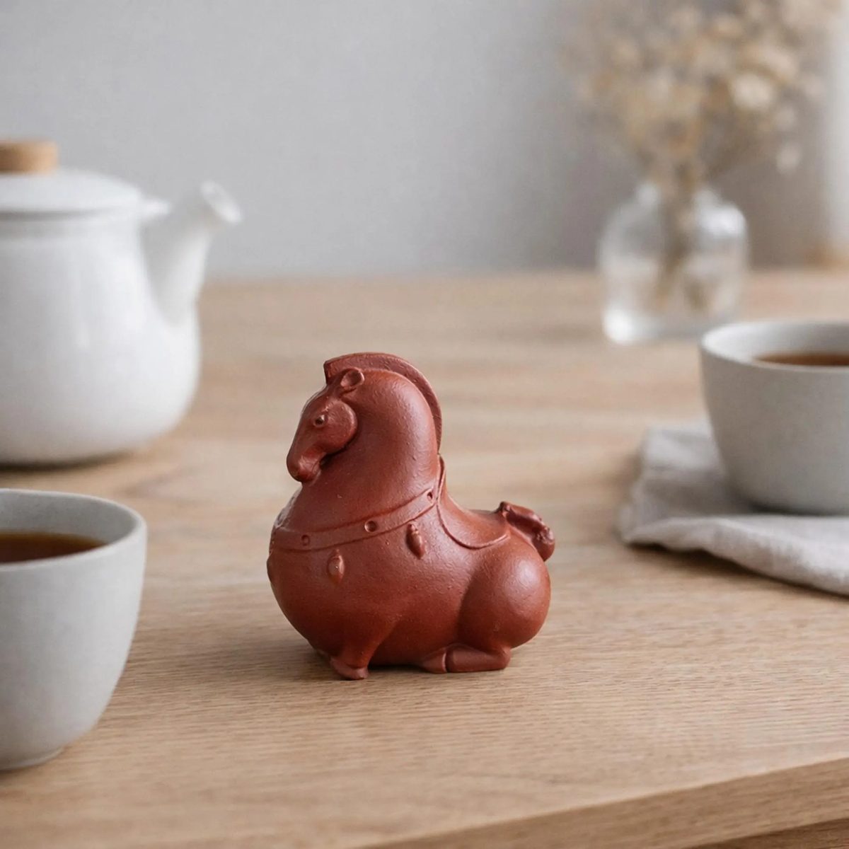 Tang Dynasty Style Fat Horse Figurine - Handmade Tea Pet - Office Desk Decor - Minimalist Ornament - Small Clay Animal Statue