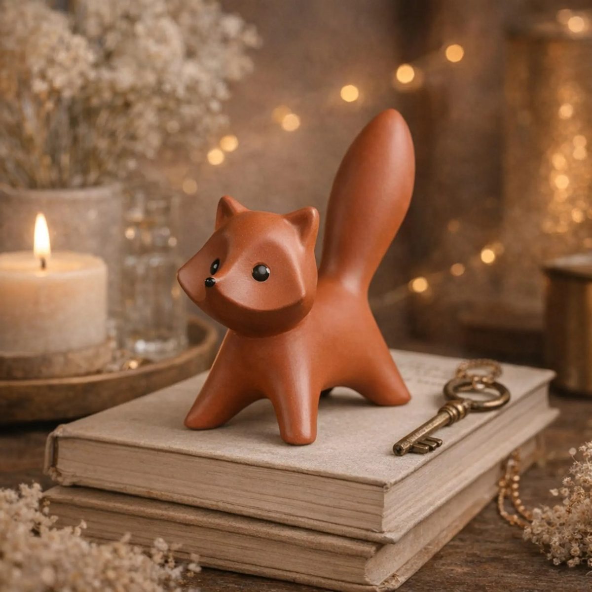 Minimalist Zisha Fox Figurine - Modern Red Fox Statue - Woodland Animal Home Decor -cute Fox Lover Gift - Small Totem for Shelf Decor