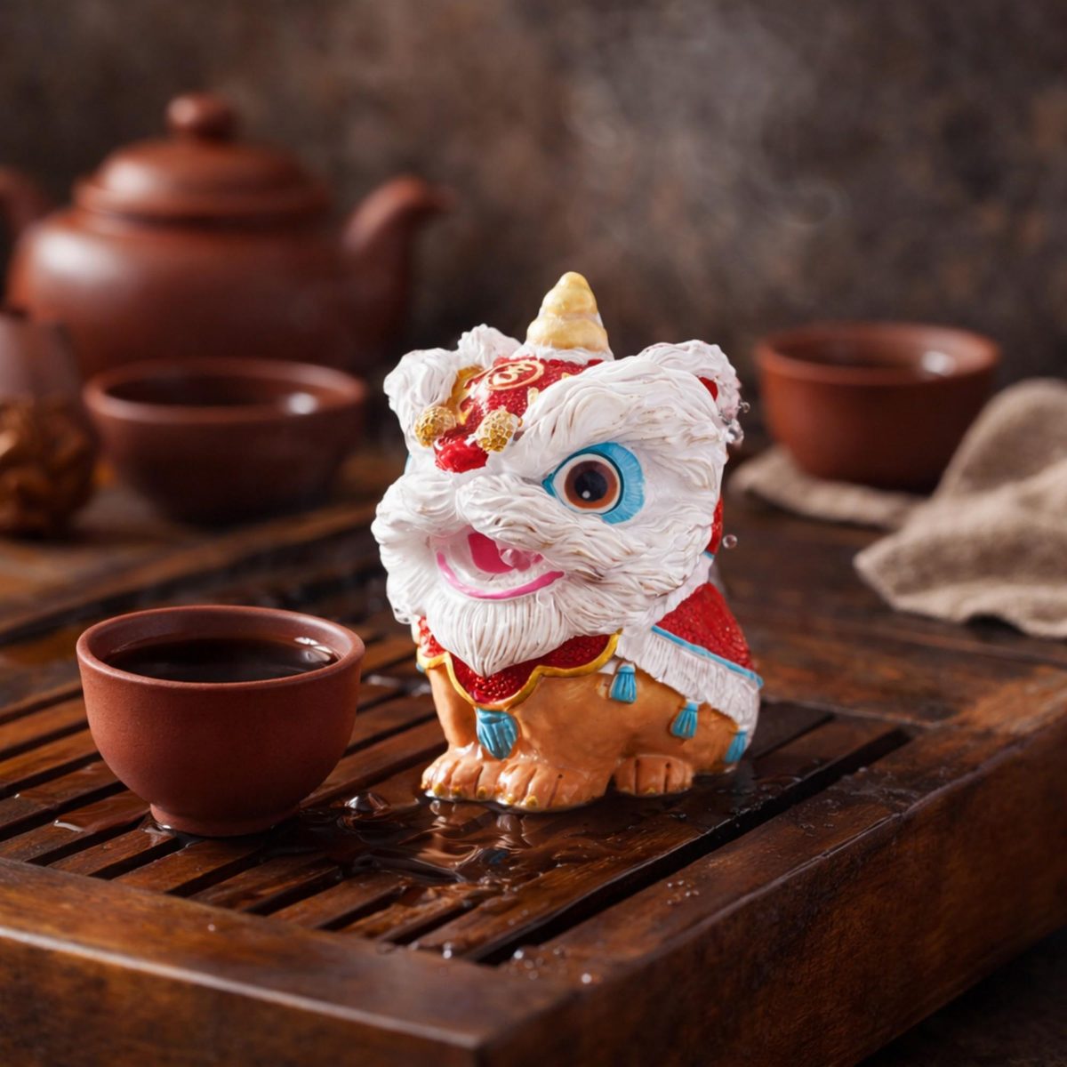 Color Changing Lion Dance Tea Pet, Heat Sensitive Tea Tray Ornament, Lucky Animal Sculpture, Tea Lover Gift, Traditional Mascot Statue