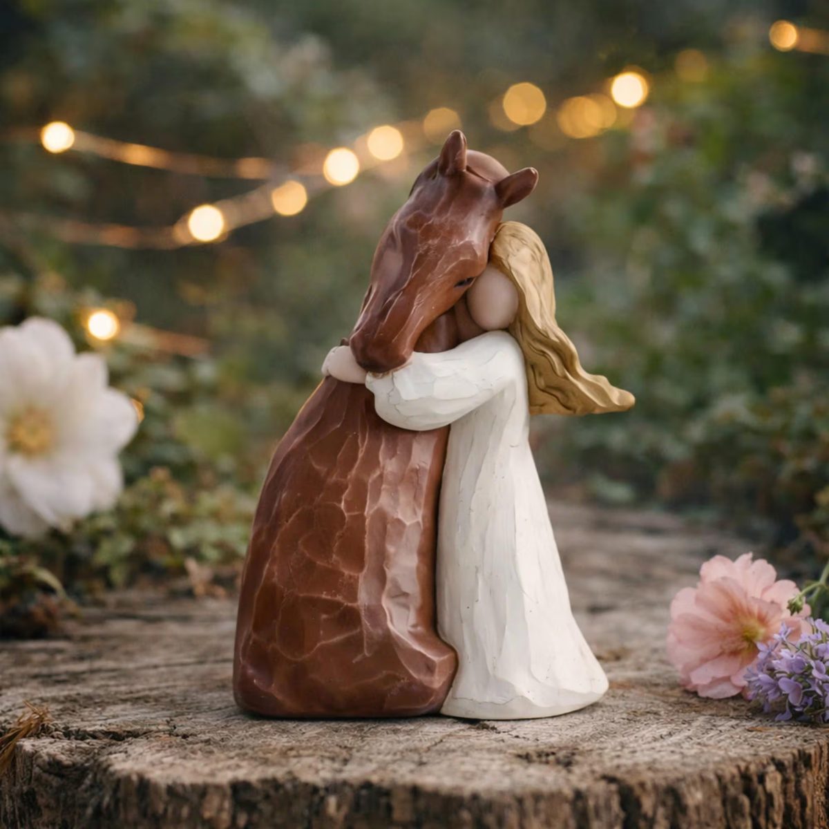 Girl Hugging Horse Figurine, Horse Lover Memorial Statue, Heartwarming Animal Bond Decor,gift for Daughter, Horse Girl Birthday Present