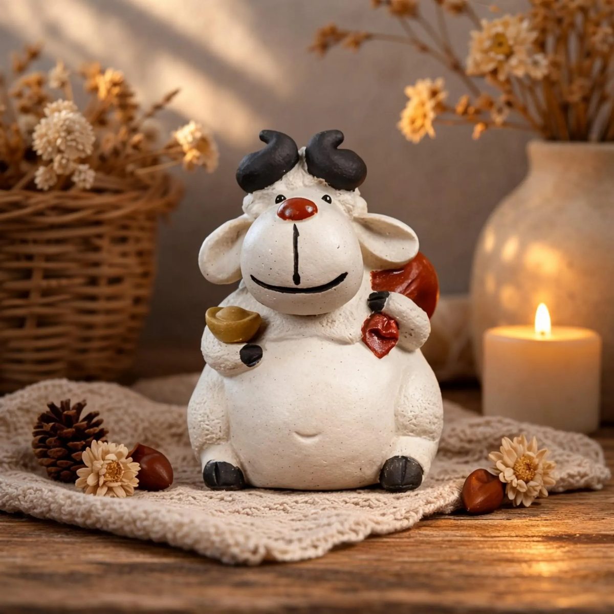 Handmade Zisha Sheep Figurine - White Zisha Sheep Sculpture - Zen-inspired Tea Set Pet Figurine - Cute Animal Clay Sculpture - Lucky Gift