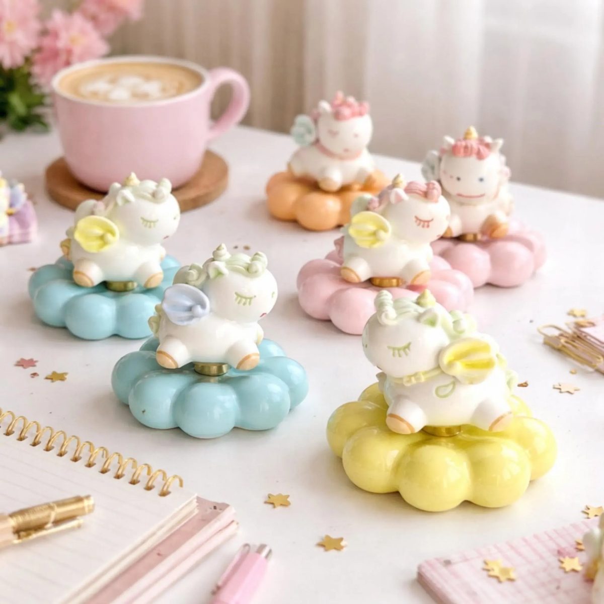 Handcrafted Rotating Ceramic Flying Horse Figurine, Macaron Pastel Unicorn Desk Ornament, Cute Nursery Decor, Relaxing Swivel Decor