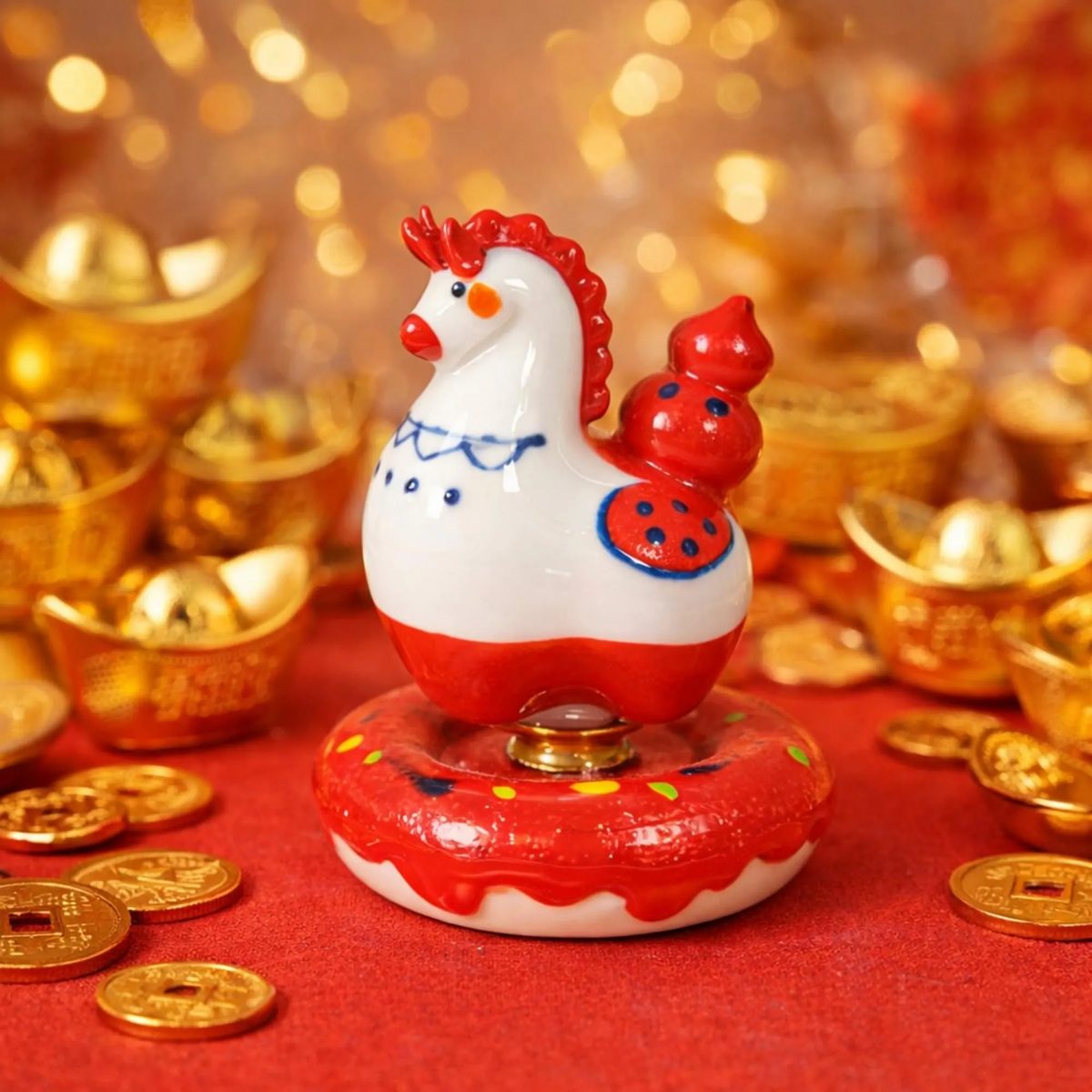 Rotating Ceramic Lucky Horse Figurine - Feng Shui Wealth Calabash Ornament -360 Spinning Pony - Housewarming Gift for Prosperity and Success