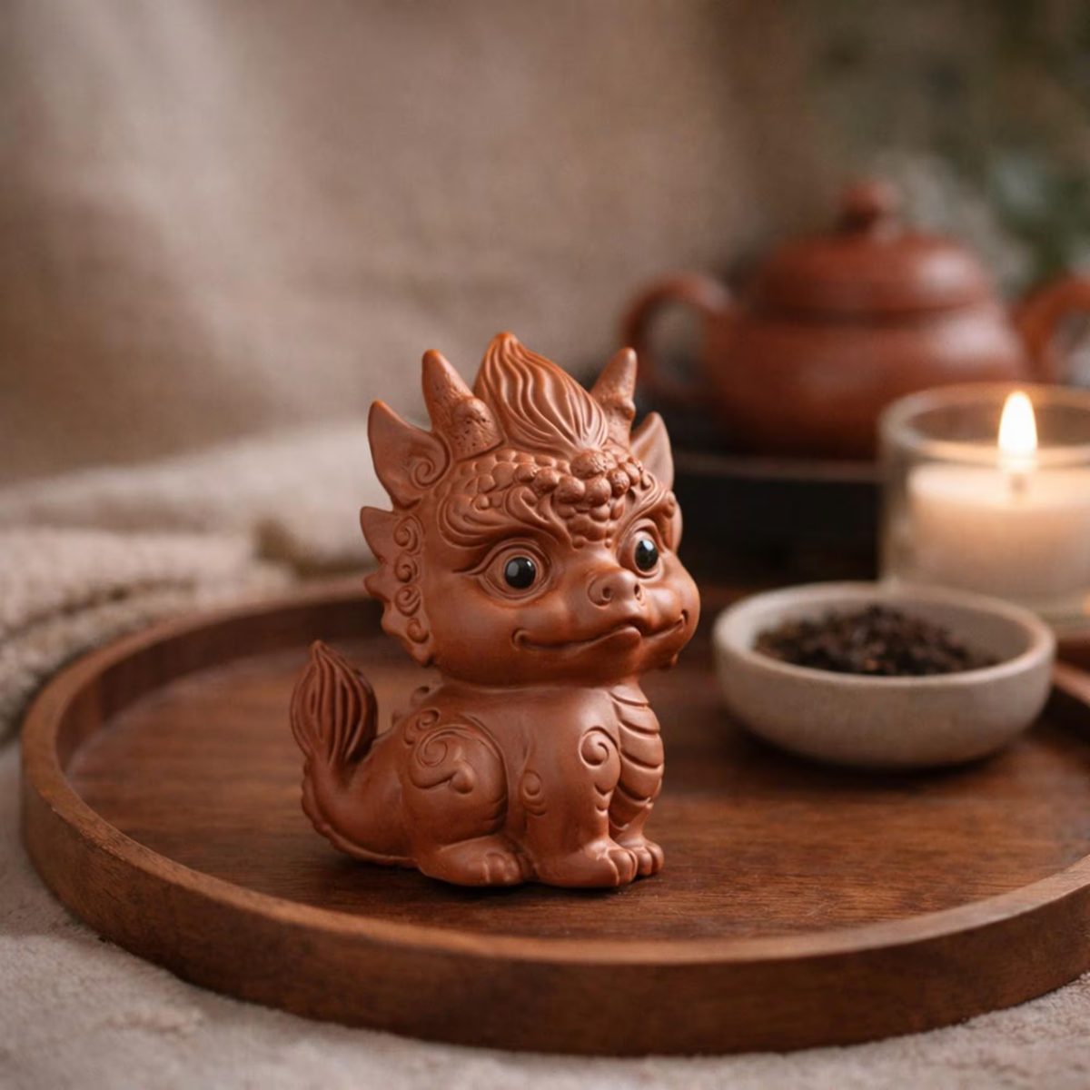 Handcrafted Purple Clay Pixiu Tea Pet — Wealth-attracting Mythical Beast; an Auspicious Gift Symbolizing Success