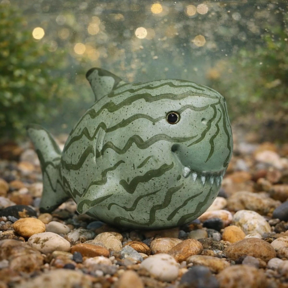 Watermelon Shark Tea Pet - Handmade Purple Sand Shark Figurine-gift for Shark Lovers