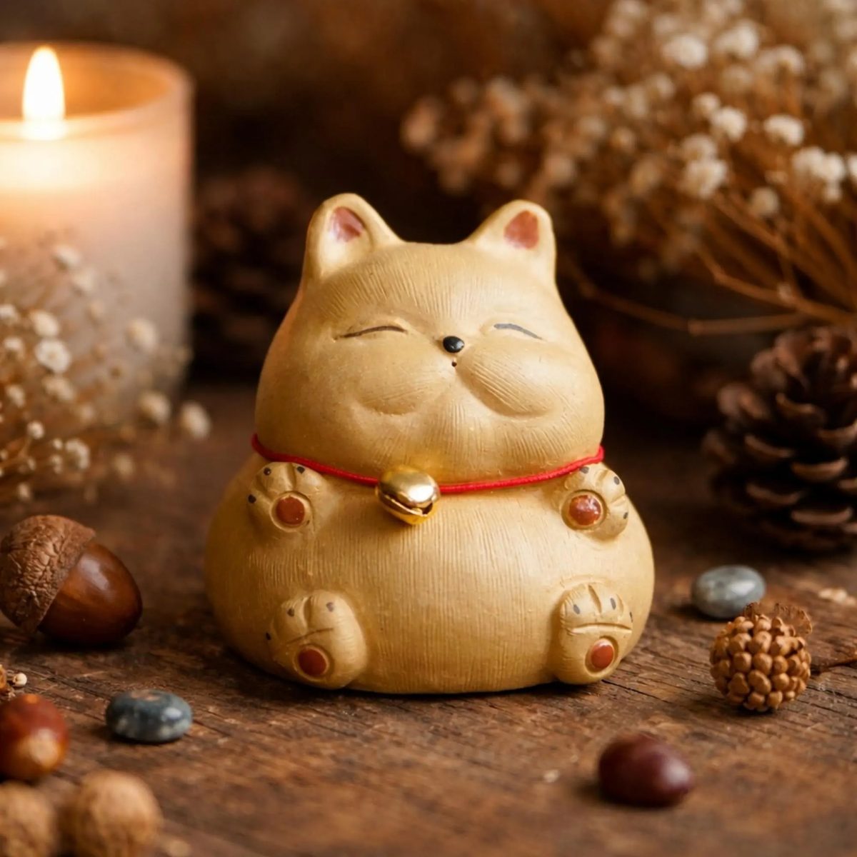 Handmade Zisha Tea Pet Chubby Cat Figurine - Cute Yixing Purple Clay Fat Cat Statue - Zen Home Decor, Desk Pet & Unique Gift for Cat Lovers