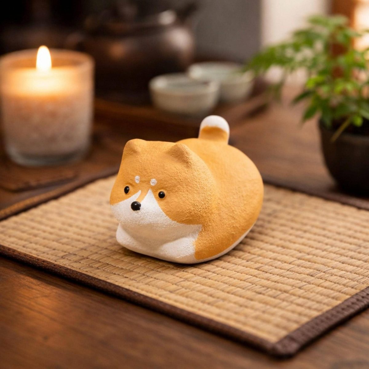 Handmade Zisha Shiba Inu Tea Pet - Cute Loaf Dog Figurine - Yixing Purple Clay Puppy Statue, Dog Lover Gift, Miniature Dog Ornament