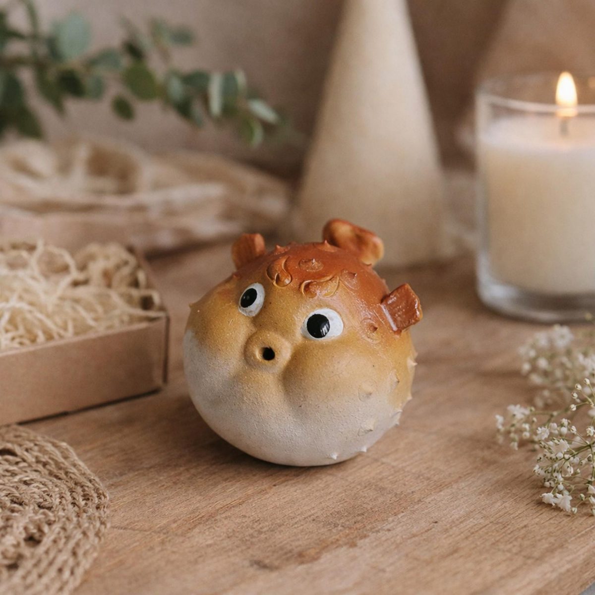 Handmade Pufferfish Zisha Figurine -blowfish Tea Pet - Unique Gift for Ocean Lovers & Tea Drinkers