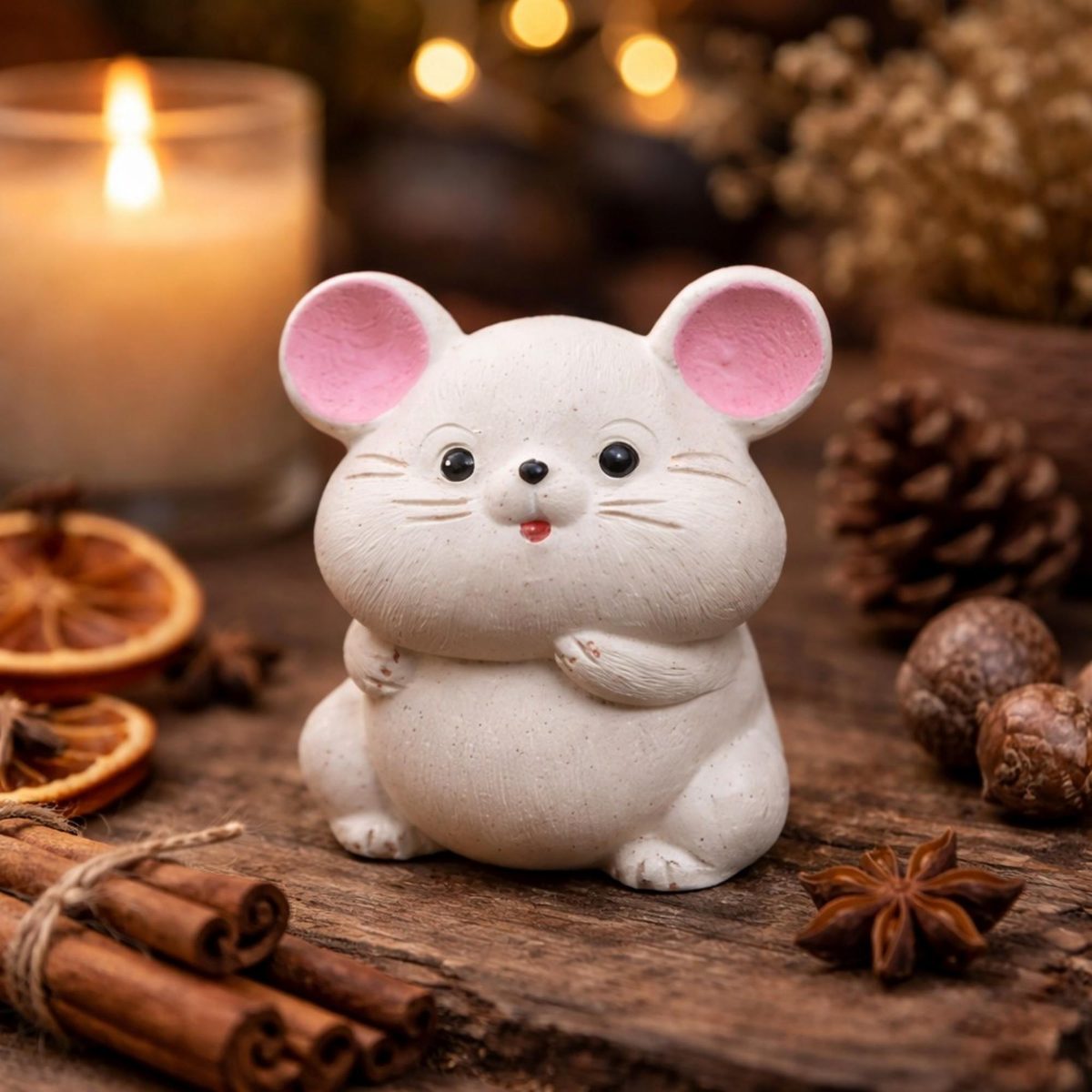White Mouse Tea Pet, Chubby Zisha Clay Hamster Figurine, Mouse Desk Pet, Handmade Yixing Red Clay Animal, Unique Nursery Decor
